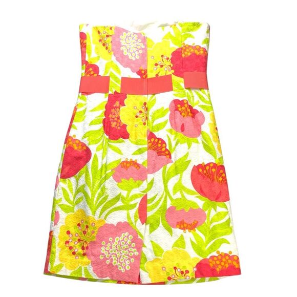 Lilly Pulitzer Strapless Floral Jacquard Dress – Pink Yellow Green – Size 6 - Picture 6 of 12